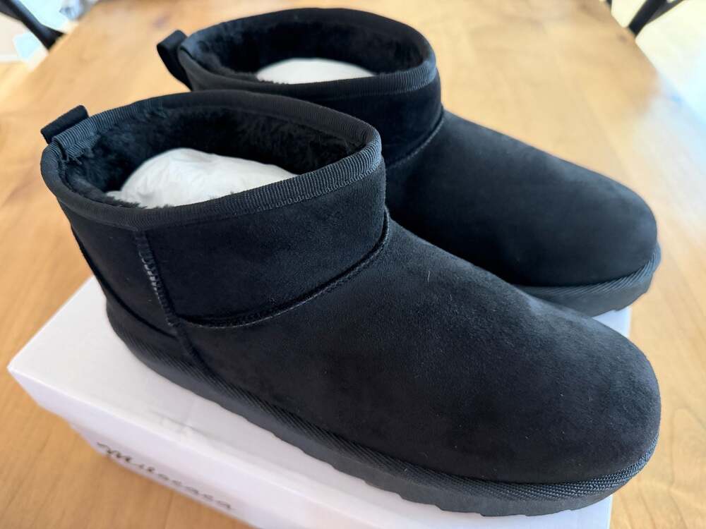Milocaca Women's Mini Suede Ankle Boots with Faux Fur Lining Black Size 9